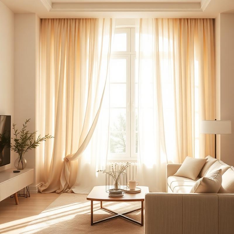 Beautifully dressed window with flowing curtains in a bright luxury interior
